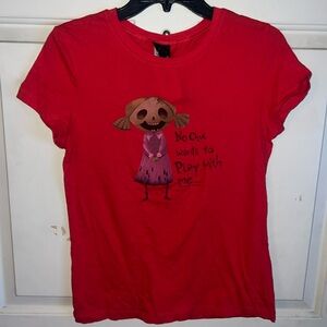 Hot topic corpse bride “skeleton girl” juniors red tee XL new